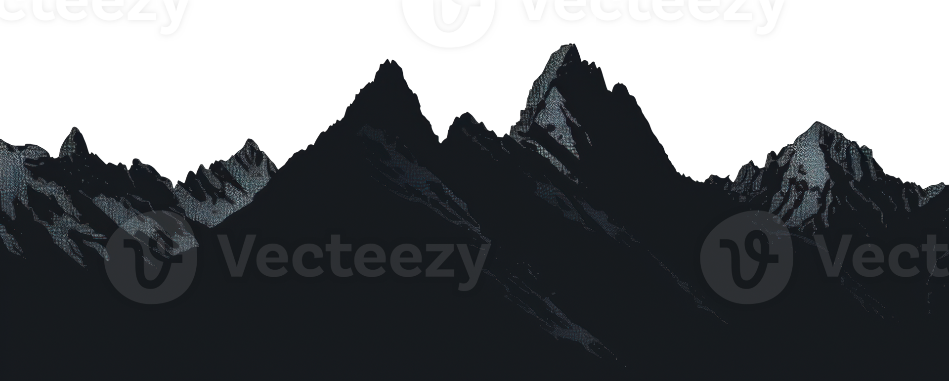 Silhouetted mountain range against white sky at dusk, cut out - stock png. png