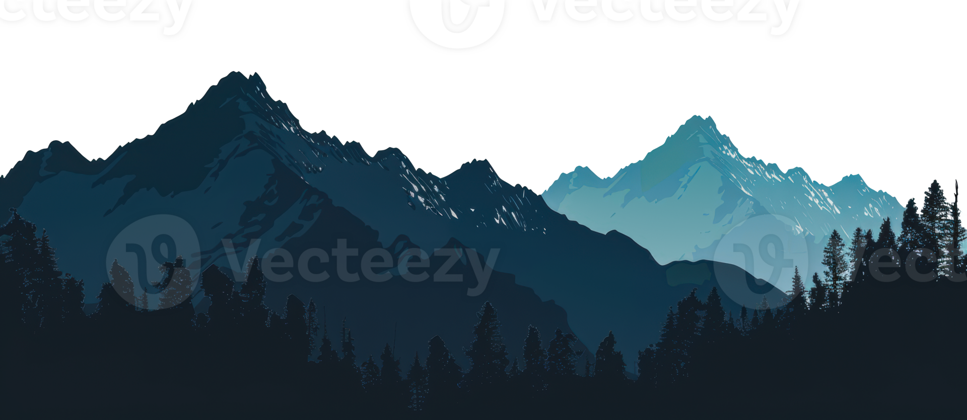 Silhouetted mountain range at dusk, cut out - stock png. png