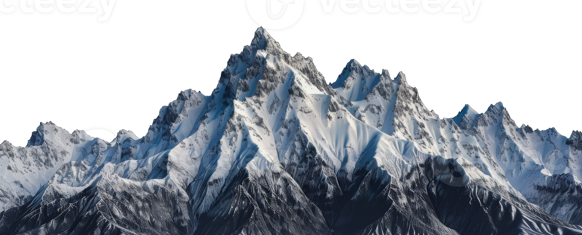 Snow-covered mountain range against a white background, cut out - stock png. png