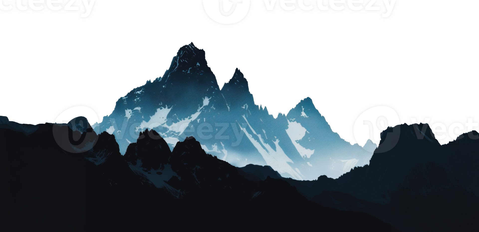 Majestic mountain range silhouette against a white sky, cut out - stock png. png