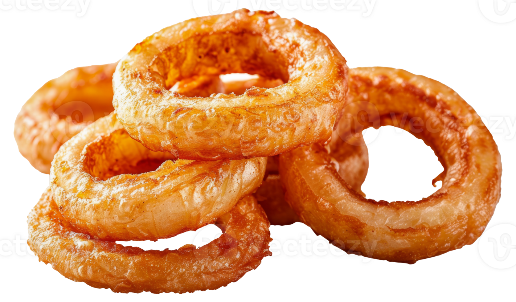 Close-up of golden brown onion rings, cut out - stock png. png