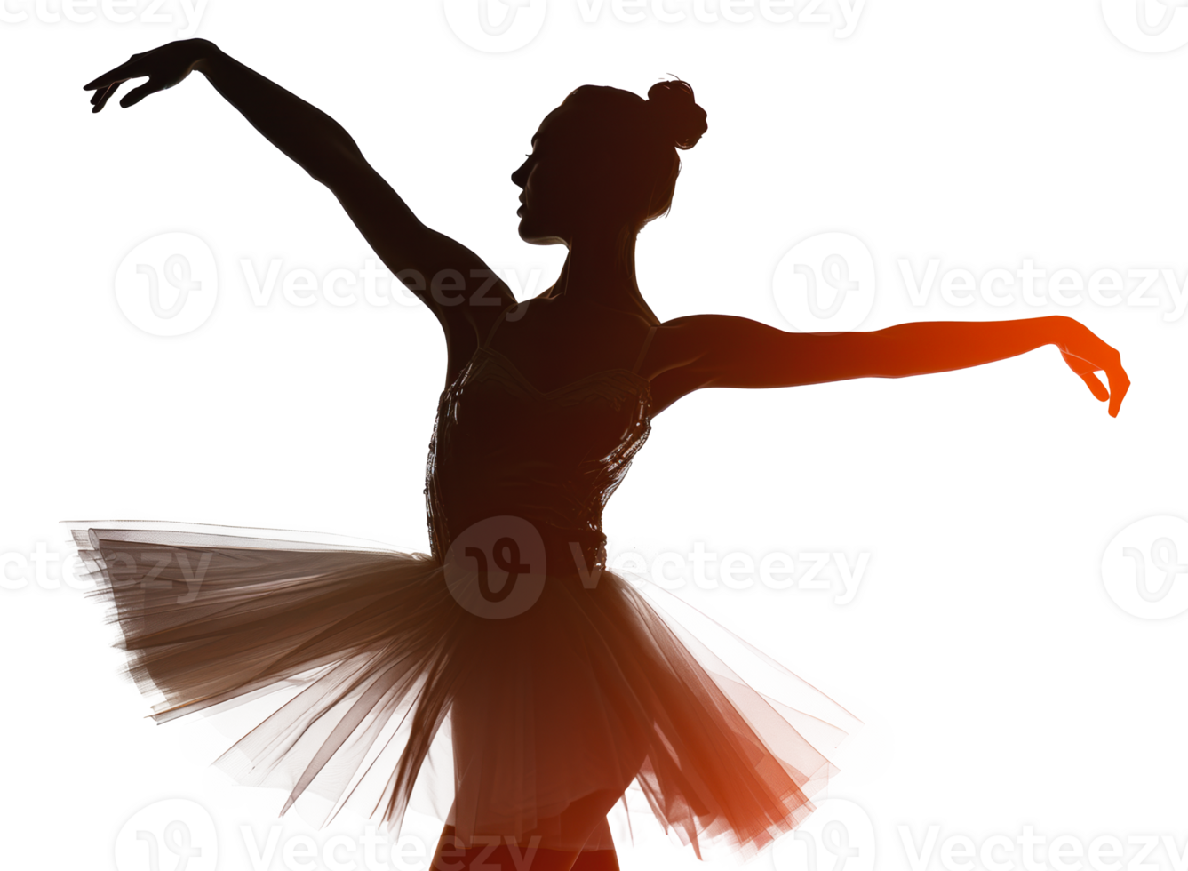 Ballerina silhouette with orange backlight during performance, cut out - stock png. png