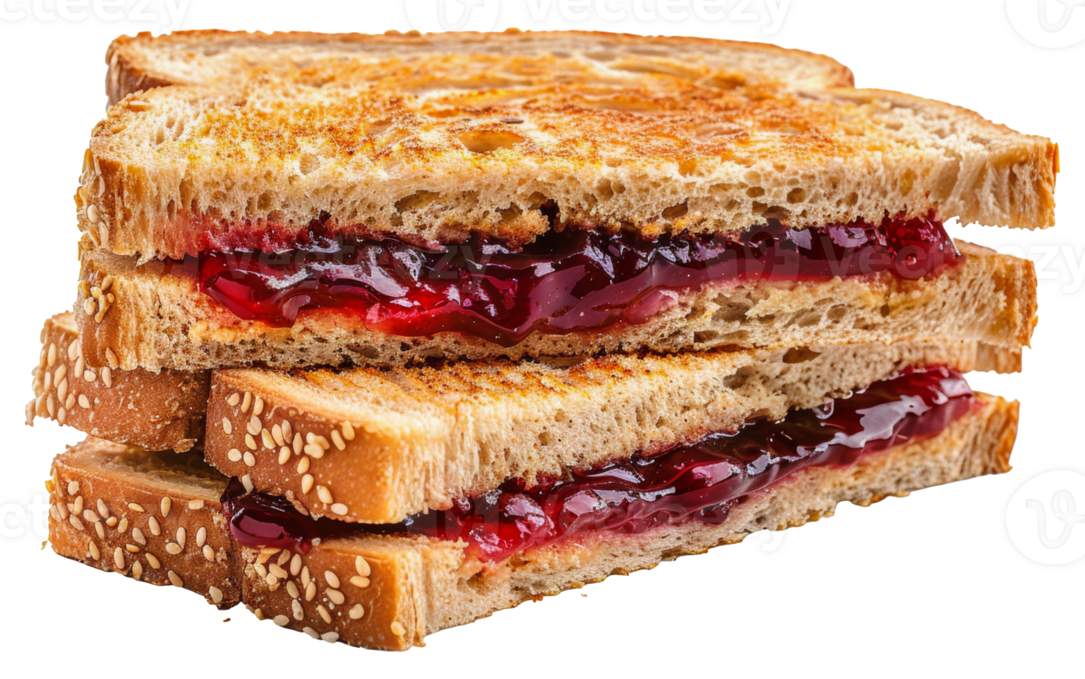 Close-up of a toasted peanut butter and jelly sandwich, cut out - stock png. png