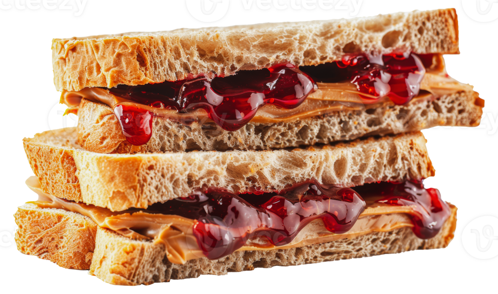 Two slices of peanut butter and jelly sandwich, cut out - stock png. png