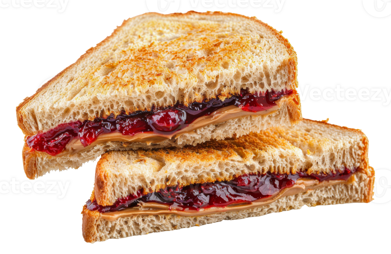 Close-up of toasted peanut butter and jelly sandwich, cut out - stock png. png