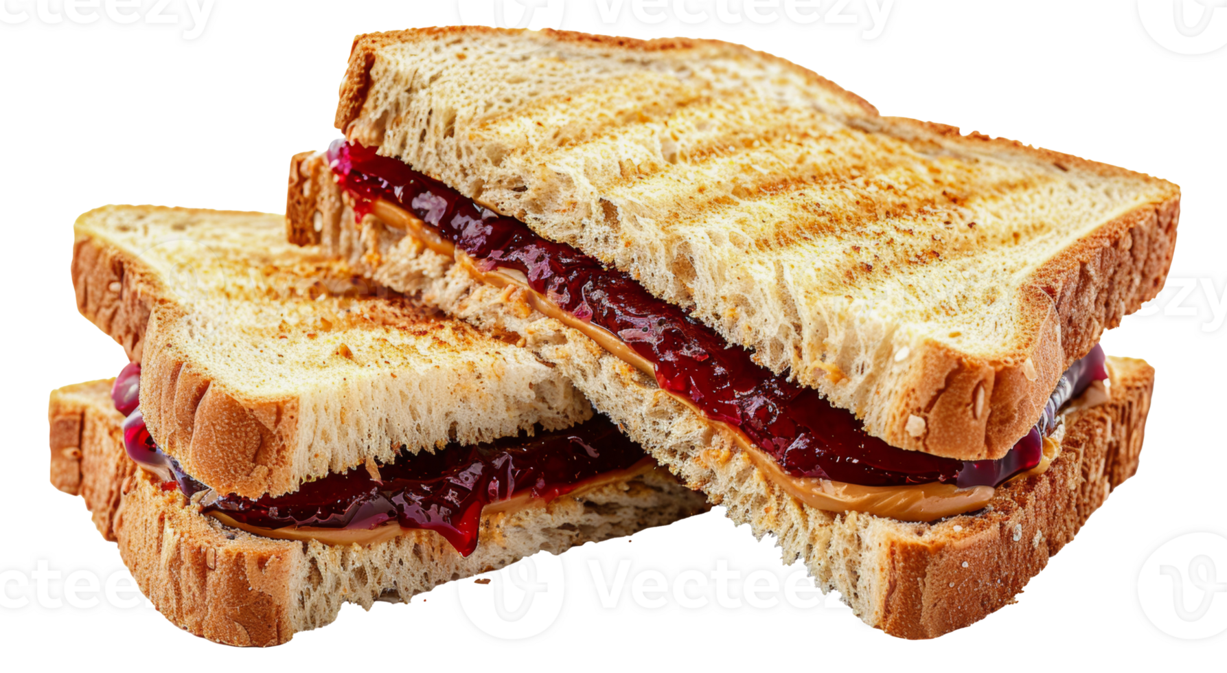 Two slices of toasted bread filled with peanut butter and jelly, cut out - stock png. png