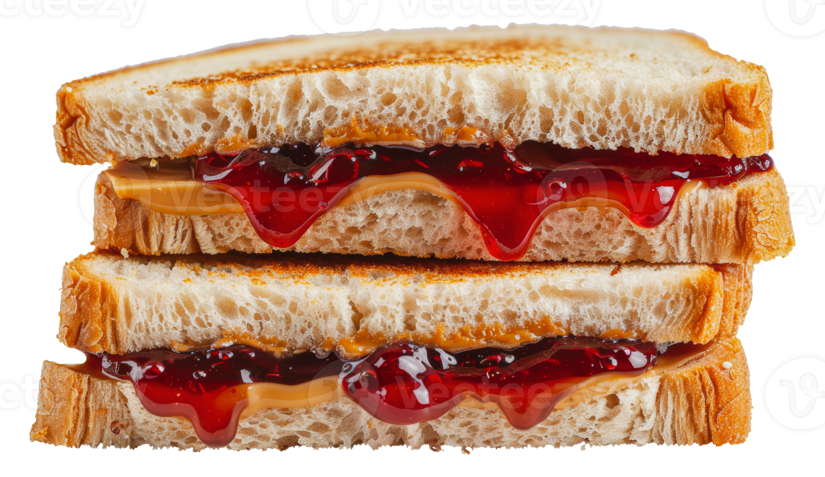 Close-up of a peanut butter and jelly sandwich, cut out - stock png. png