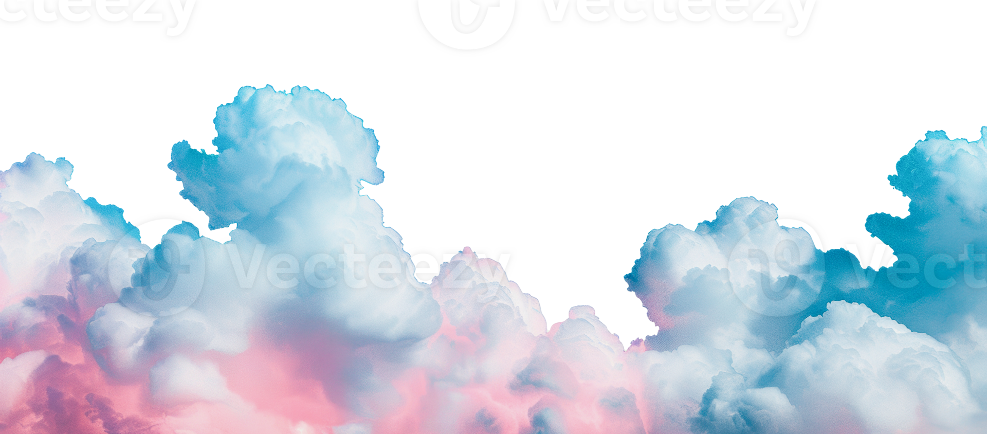 Blue and pink cloudscape against white sky, cut out - stock png. png