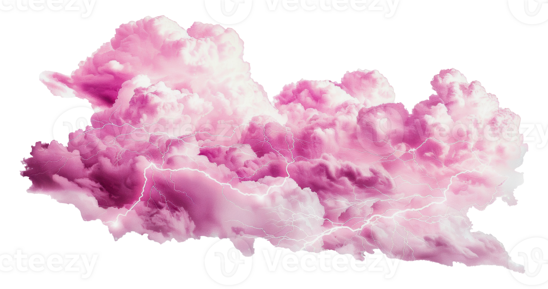 Pink storm clouds with lightning bolts, cut out - stock png. png