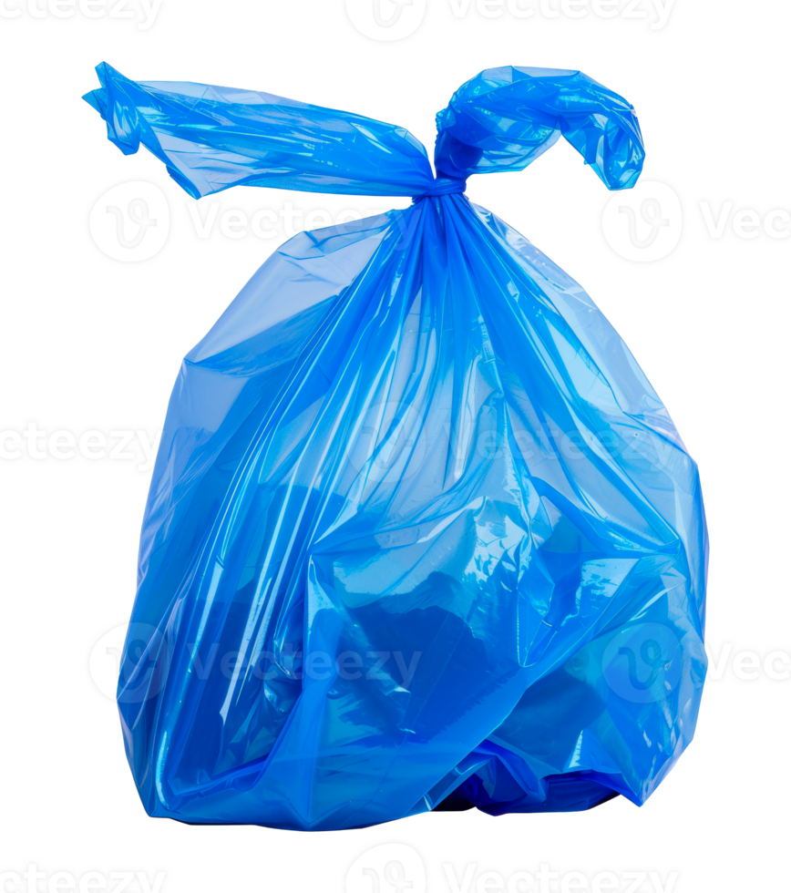 Full blue plastic trash bag, cut out - stock png. png