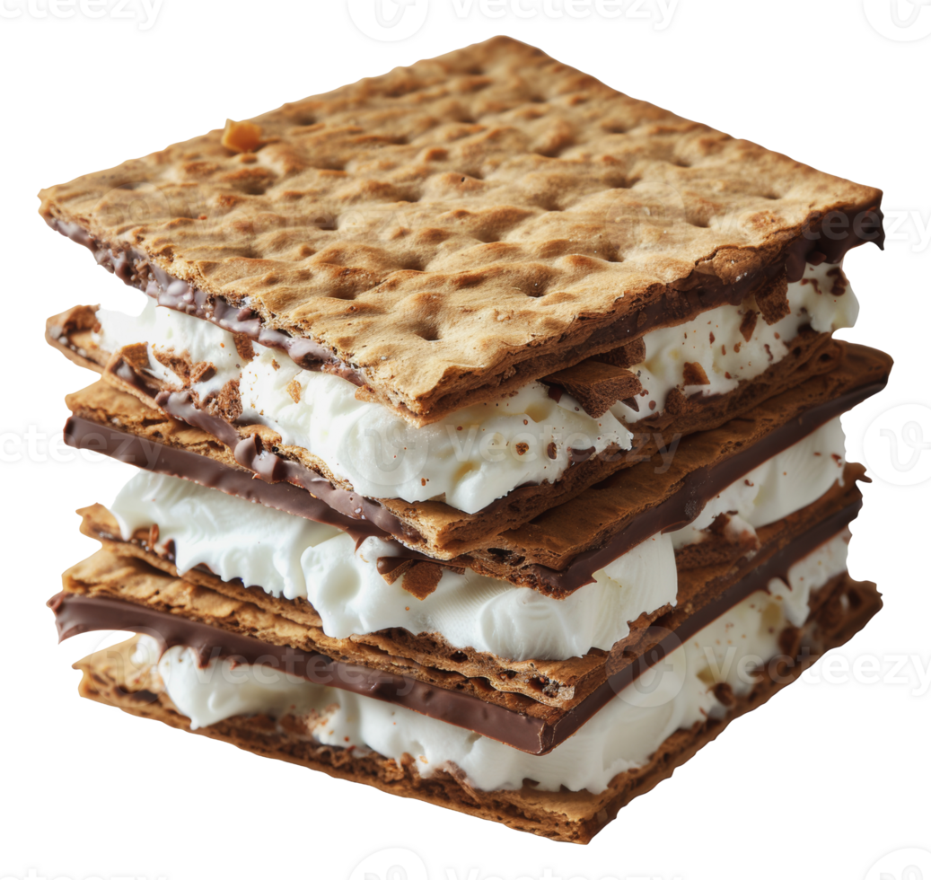 Stack of graham cracker, whipped cream, and chocolate smores, cut out - stock png. png