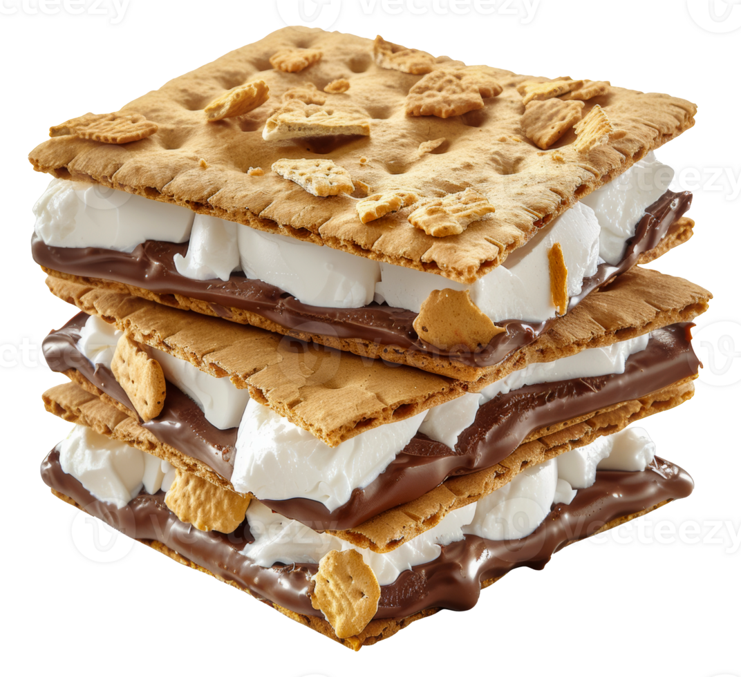 Stack of graham cracker, chocolate, and marshmallow smores, cut out - stock png. png