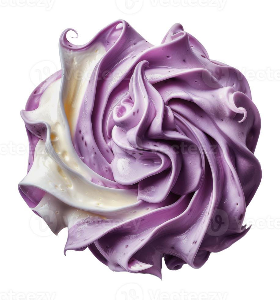 Swirled purple and white whipped cream dessert topping, cut out - stock png. png