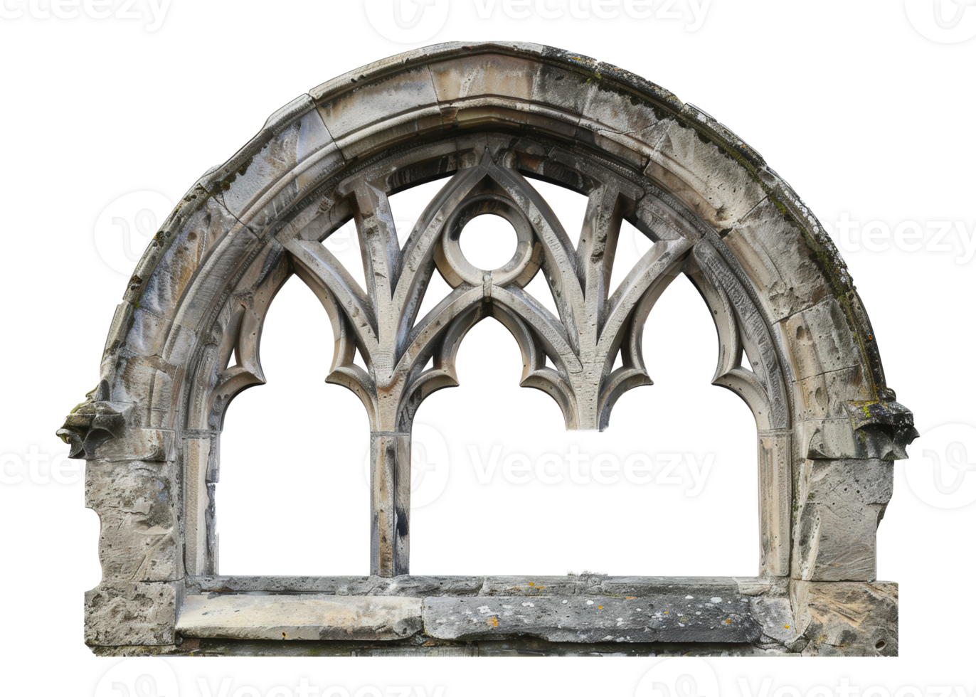Stone arch window in a medieval structure, cut out - stock png. png