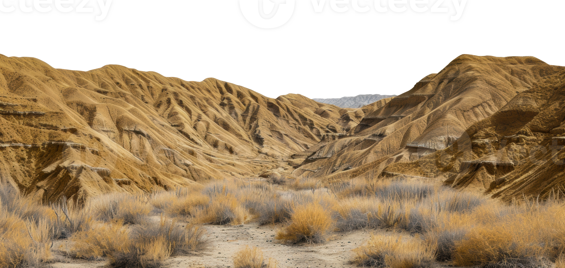 Dry canyon landscape in the mojave desert, cut out - stock png. png