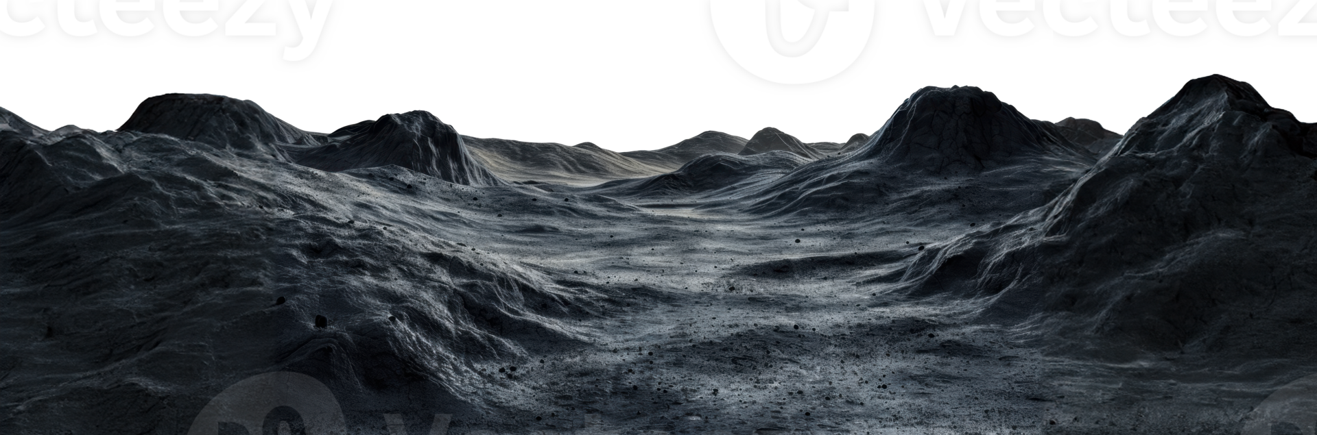 Dark gray hills in a desert landscape, cut out - stock png. png