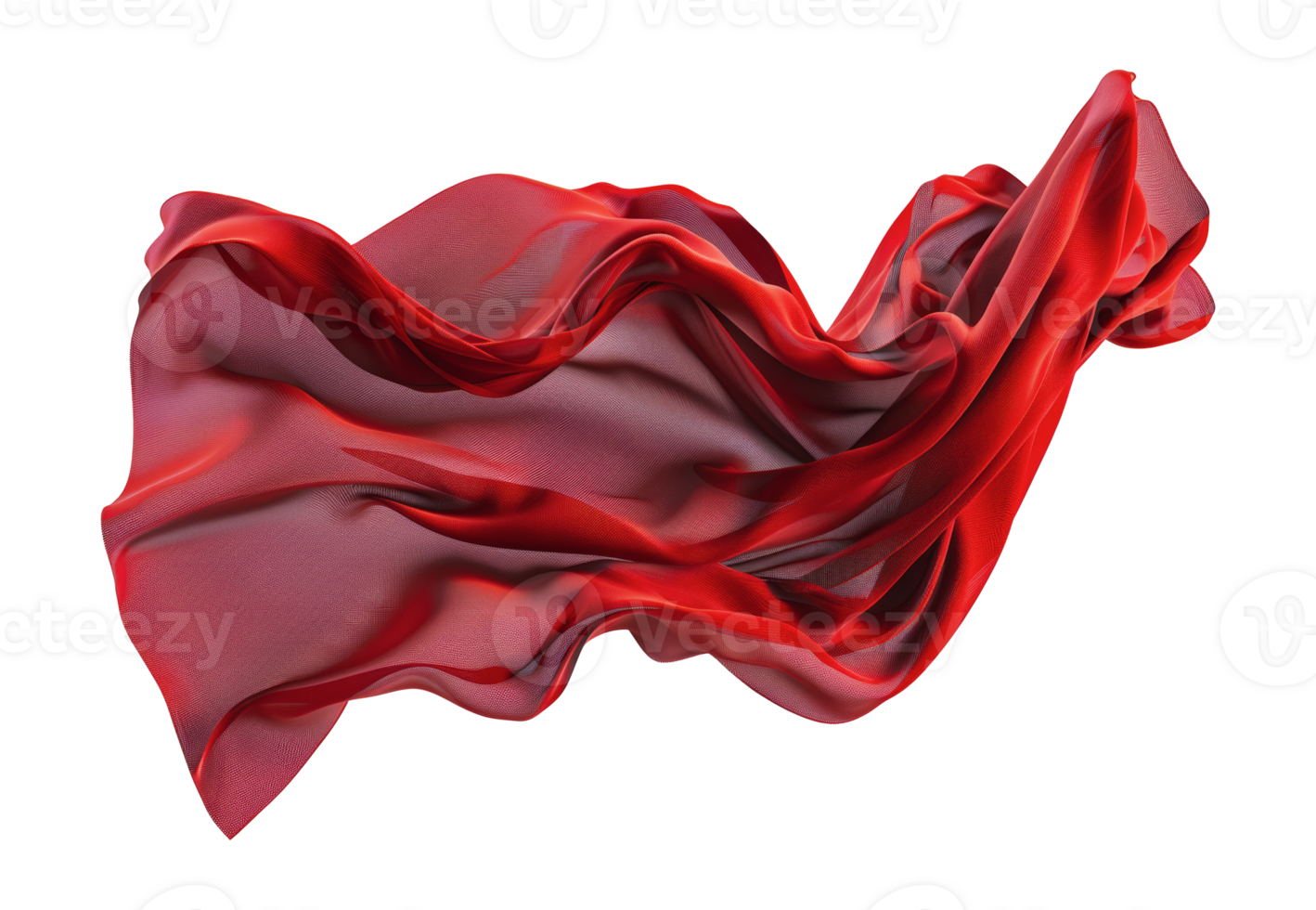 Red fabric flowing in air, cut out - stock png. png