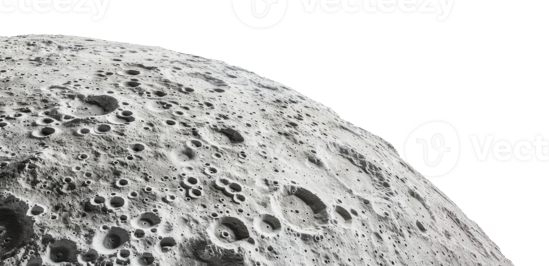 Close up view of the moon's surface showing craters and texture, cut out - stock png. png
