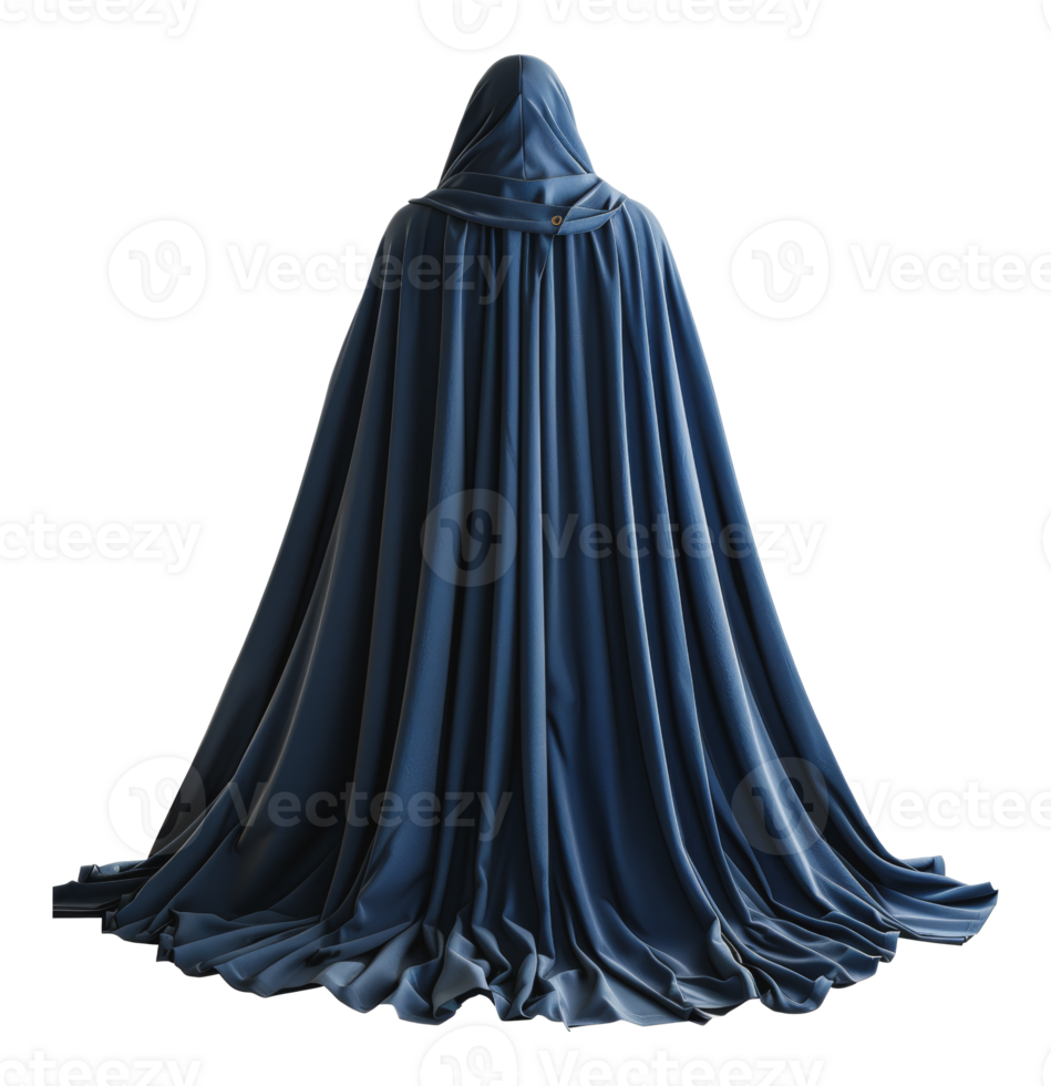 Blue hooded cape with draped fabric, cut out - stock png. png