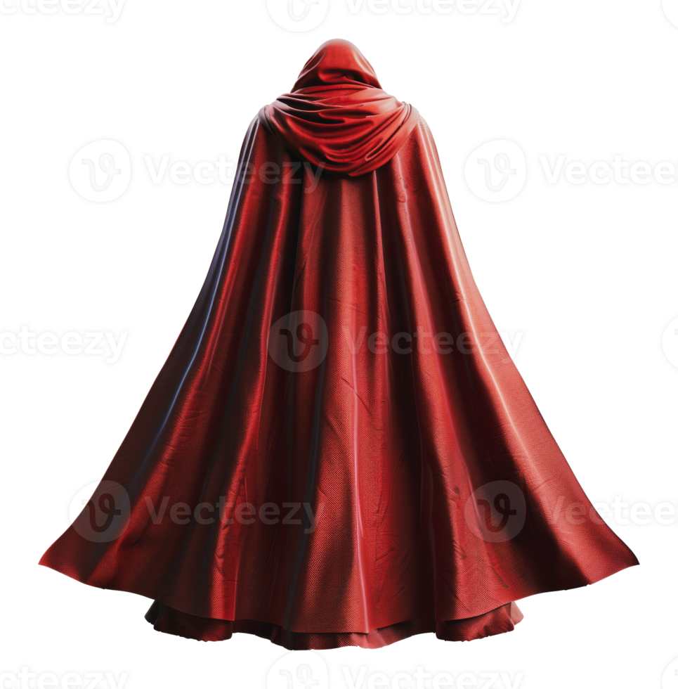 Rear view of a person wearing a crimson hooded cape, cut out - stock png. png