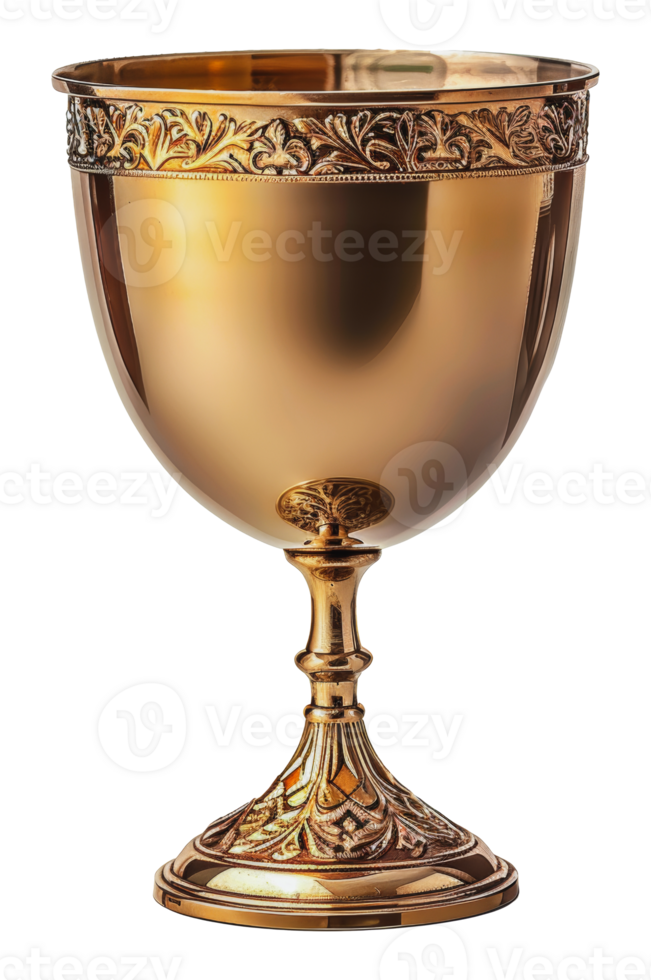 Ornate gold chalice with intricate floral design, cut out - stock png. png