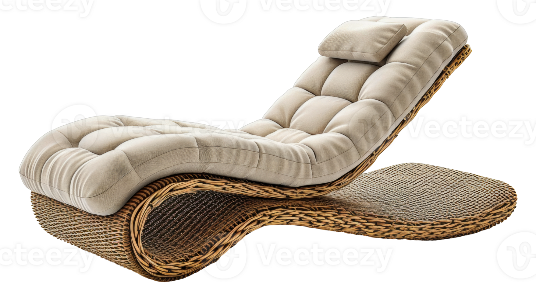 Wicker chaise lounge with padded cushions, cut out - stock png. png