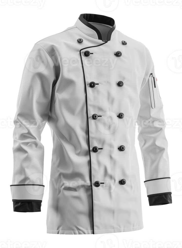 White chef coat with black trim and buttons, cut out - stock png. png