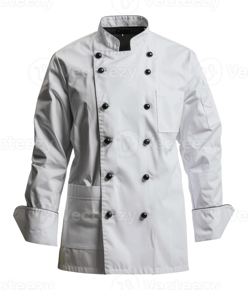 White chef coat with black trim and buttons, cut out - stock png. png