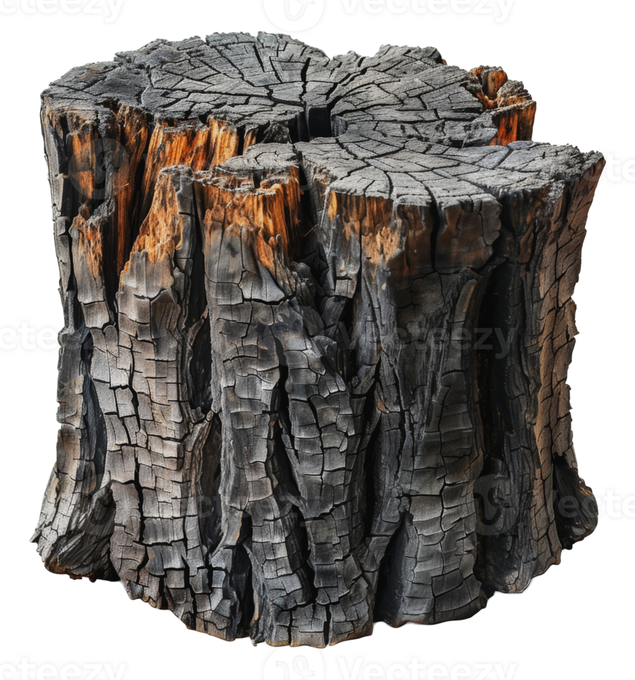 Charred tree trunk, cut out - stock png. png