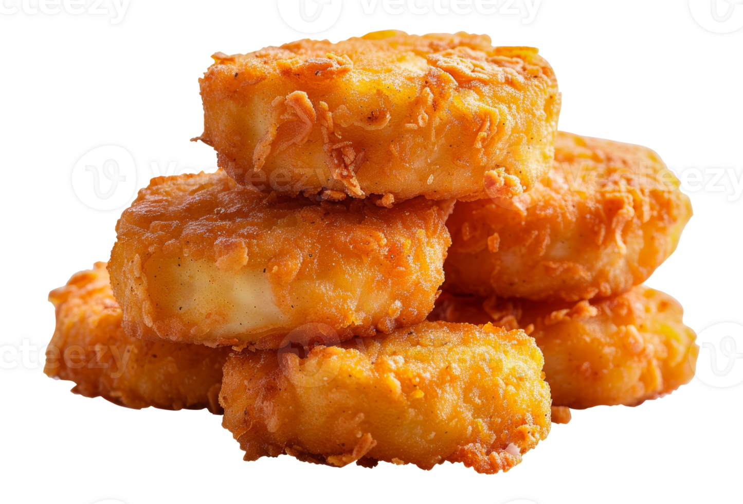 Close-up of crispy golden chicken nuggets, cut out - stock png. png