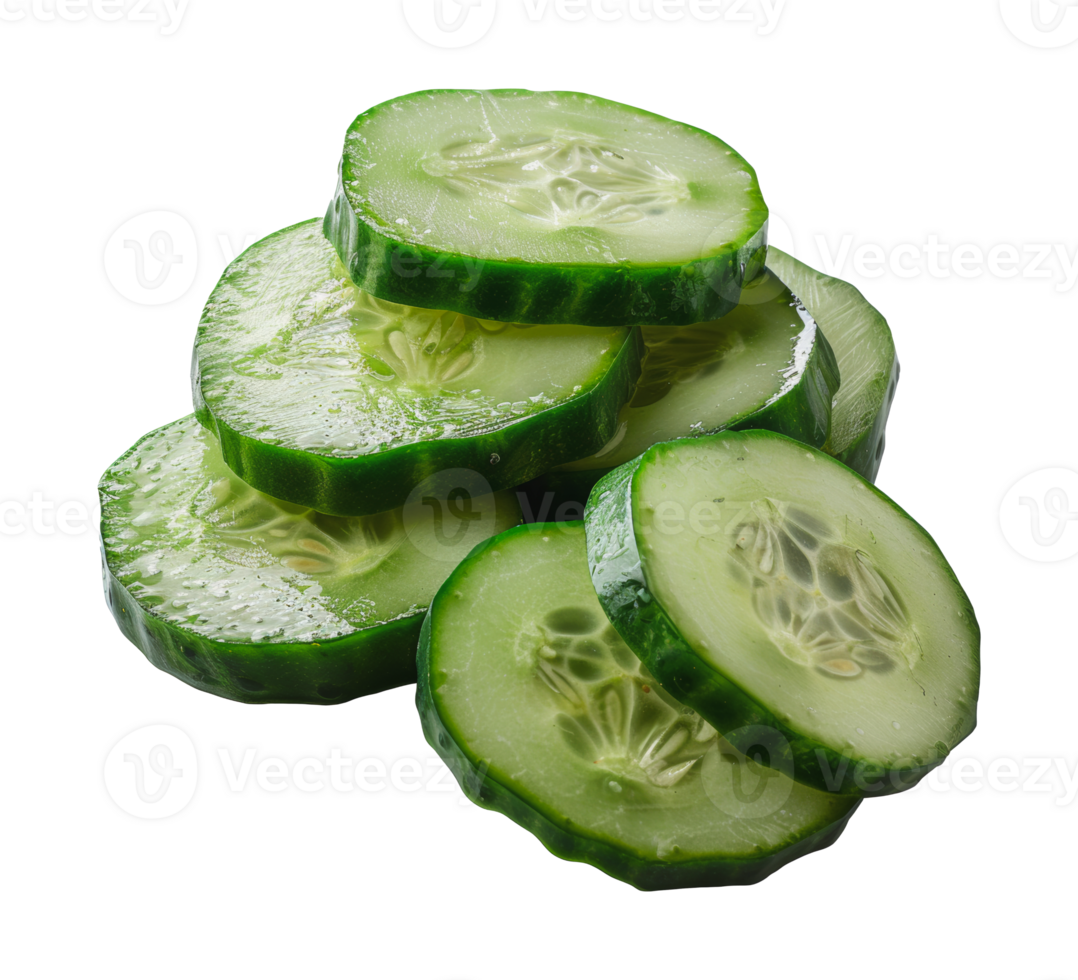 Freshly sliced cucumber rounds, cut out - stock png. png