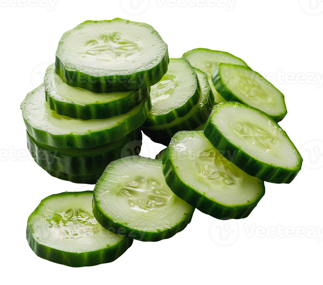 Freshly sliced cucumber rounds, cut out - stock png. png