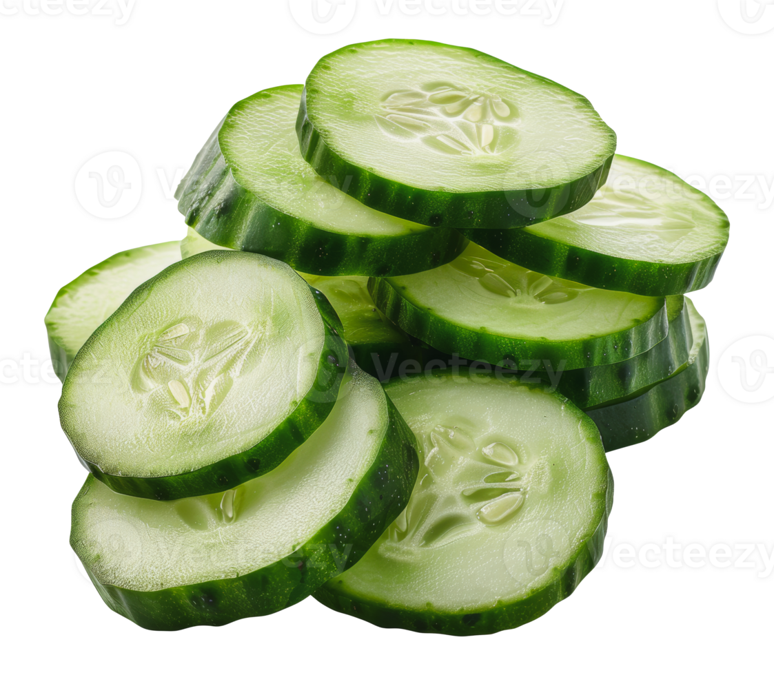 Freshly sliced cucumber rounds, cut out - stock png. png