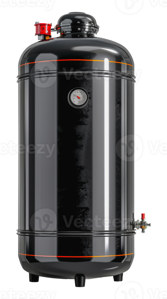 Clean black cistern tank with gauge and valve, cut out - stock png. png