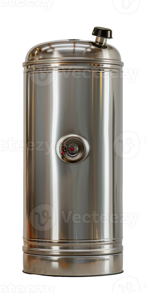 Clean stainless steel cistern tank with valve and cap, cut out - stock png. png