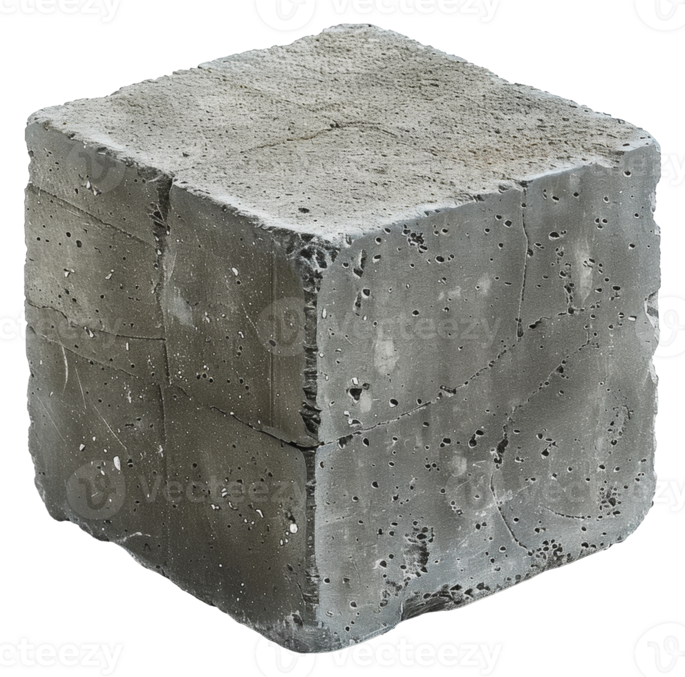 Close-up of a single gray cinder block, cut out - stock png. png