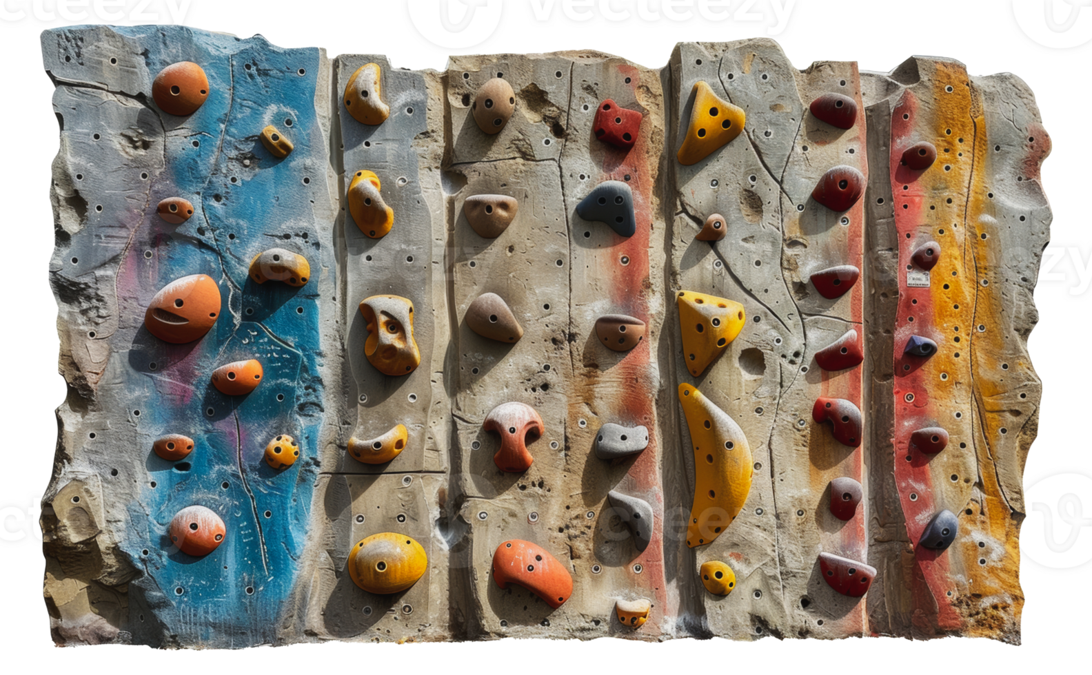 Colorful indoor climbing wall with holds, cut out - stock png. png