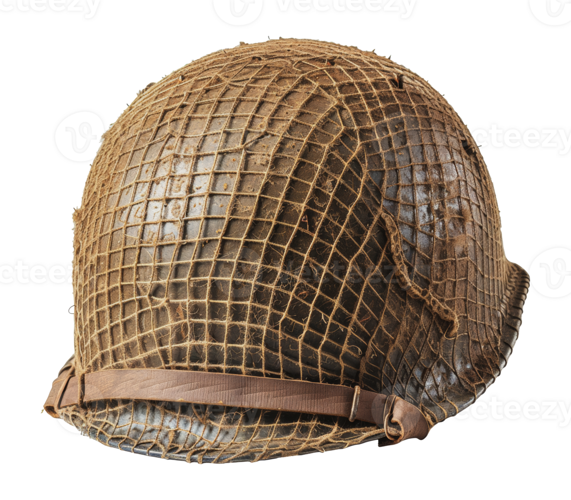 World war two era soldiers helmet with camouflage netting, cut out - stock png. png
