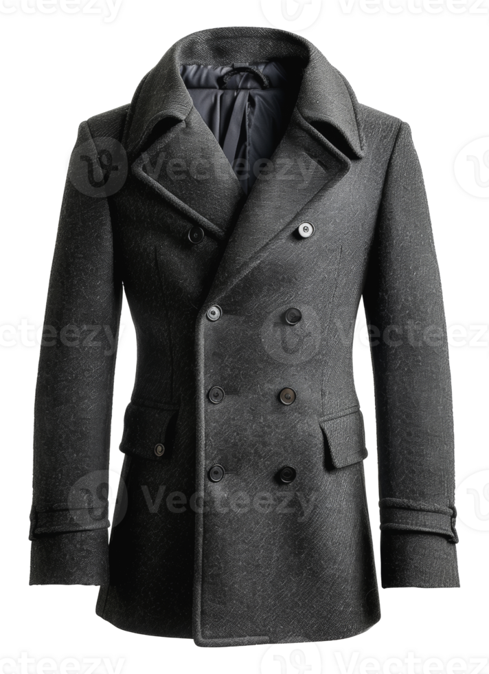Clean, new wool peacoat with double-breasted closure, cut out - stock png. png