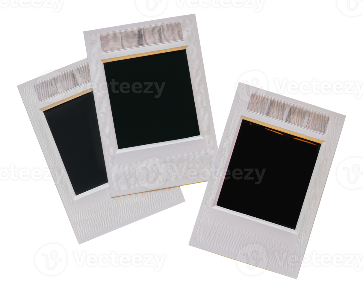 Three blank polaroid frames, cut out - stock png. png