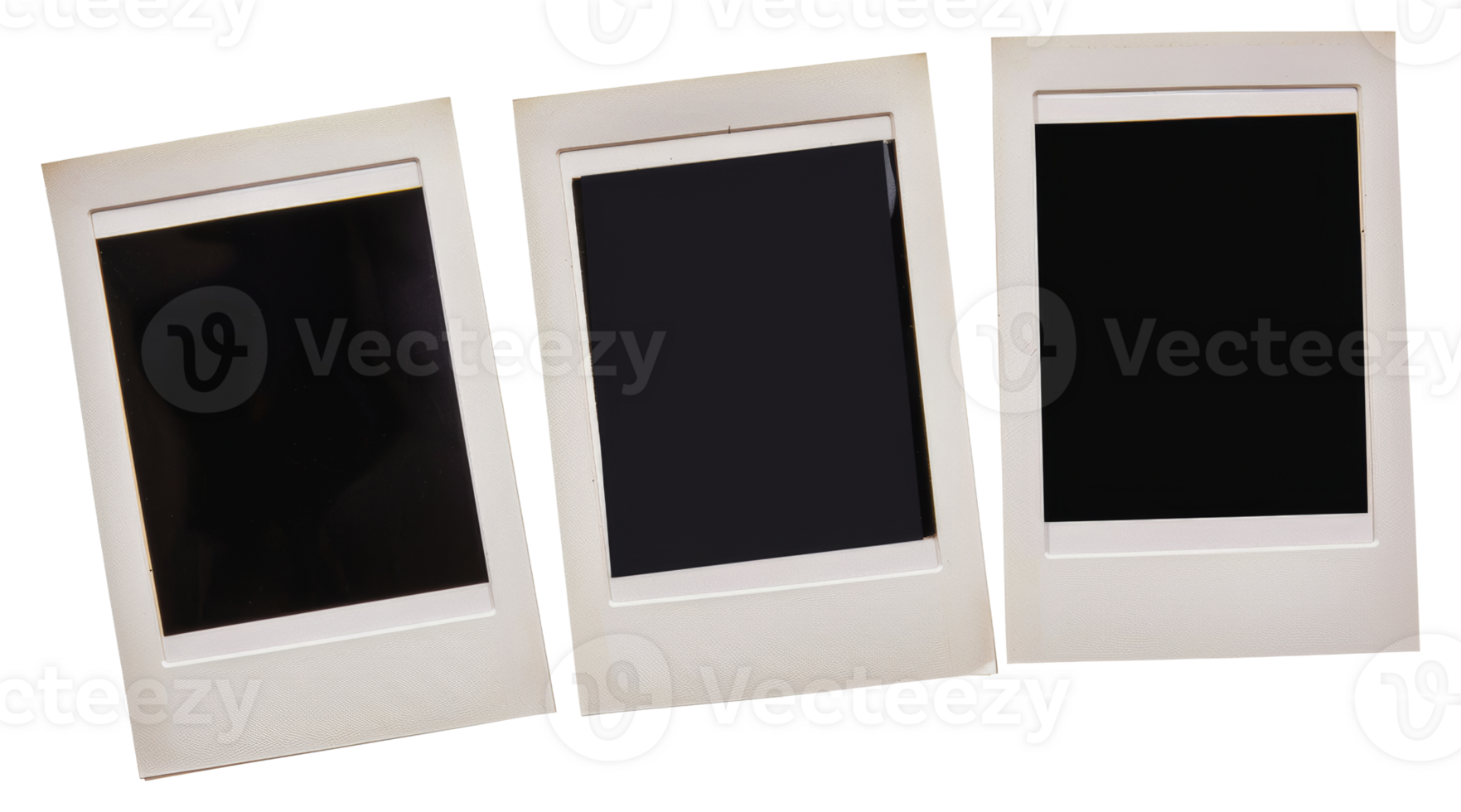 Three blank polaroid frames, cut out - stock png. png