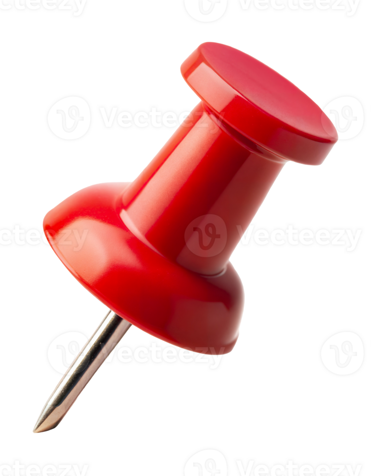 A red plastic push pin with a metal point, cut out - stock png. png