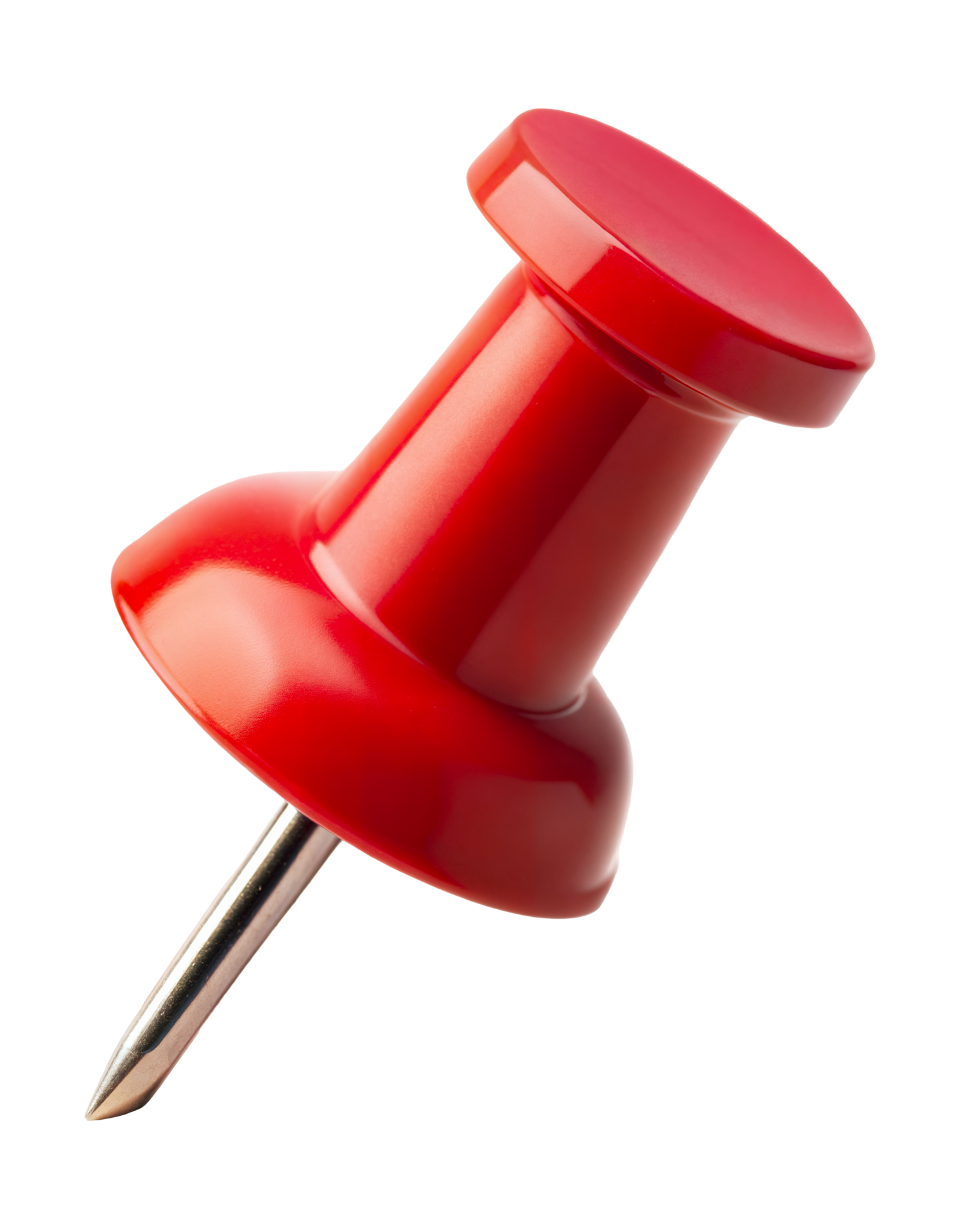 A red plastic push pin with a metal point, cut out stock png