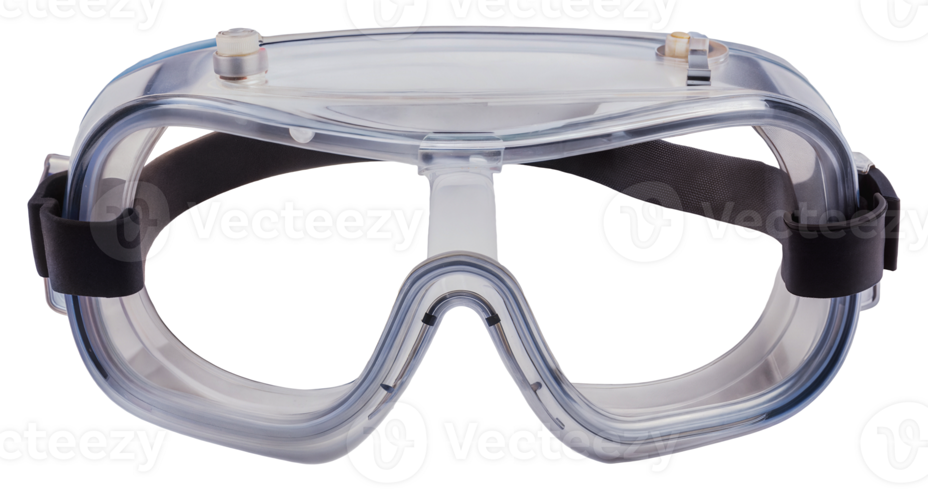 Clear safety goggles with adjustable strap for eye protection, cut out - stock png. png