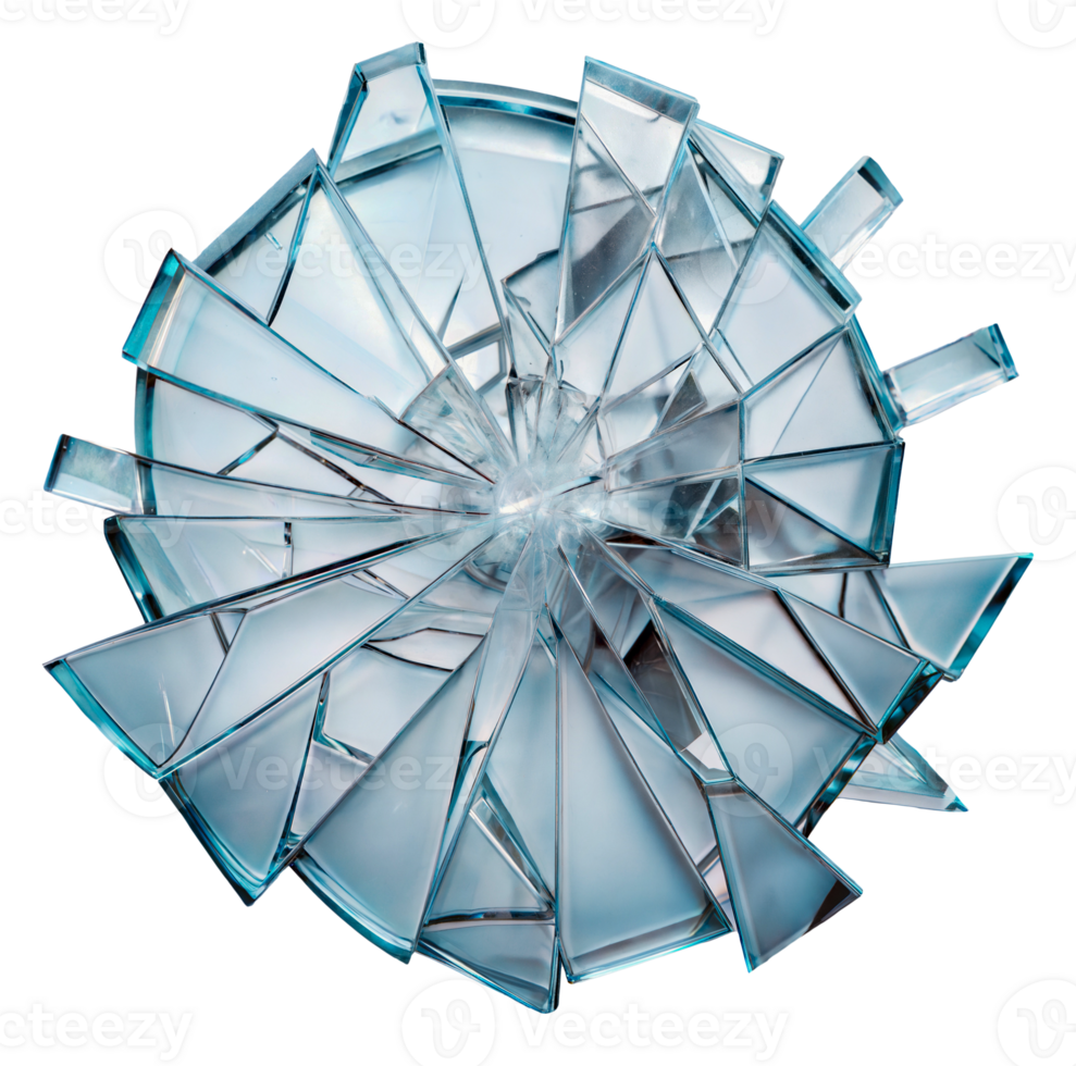 Broken glass shards in a circular formation, cut out - stock png. png
