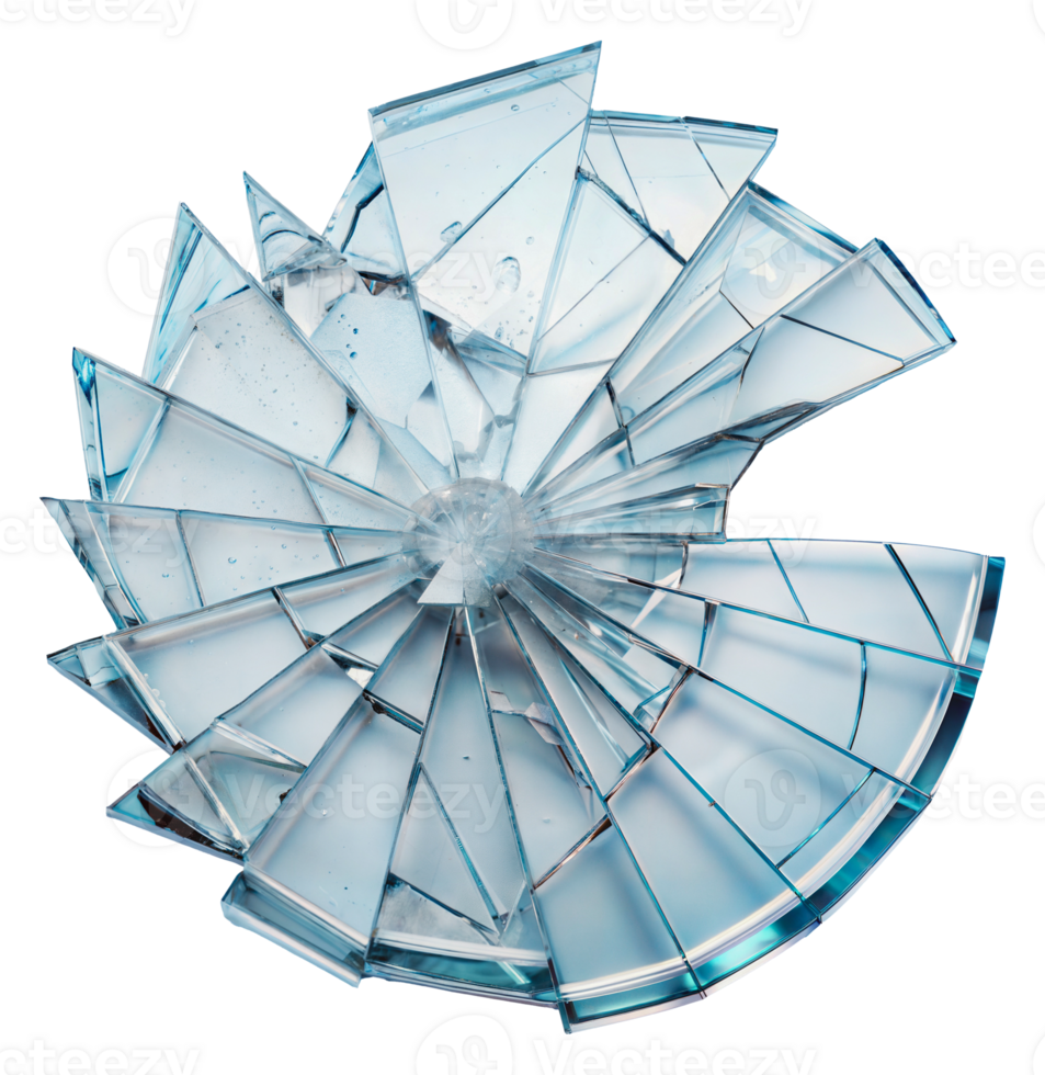 Shattered glass pieces arranged in a circular pattern, cut out - stock png. png