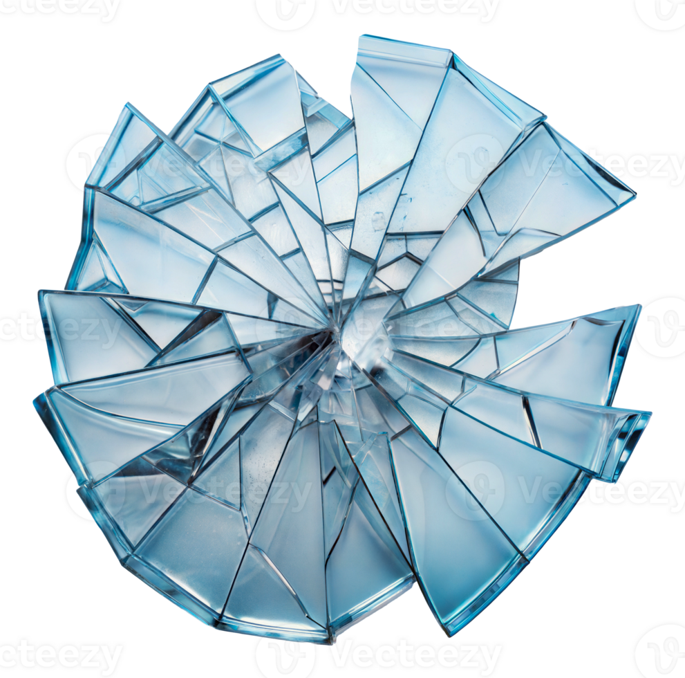 Shattered glass pieces arranged in a circular pattern, cut out - stock png. png