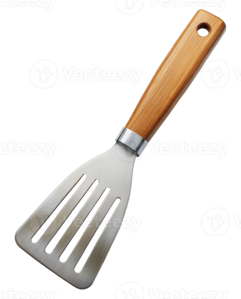 Stainless steel spatula with wooden handle for cooking, cut out - stock png. png