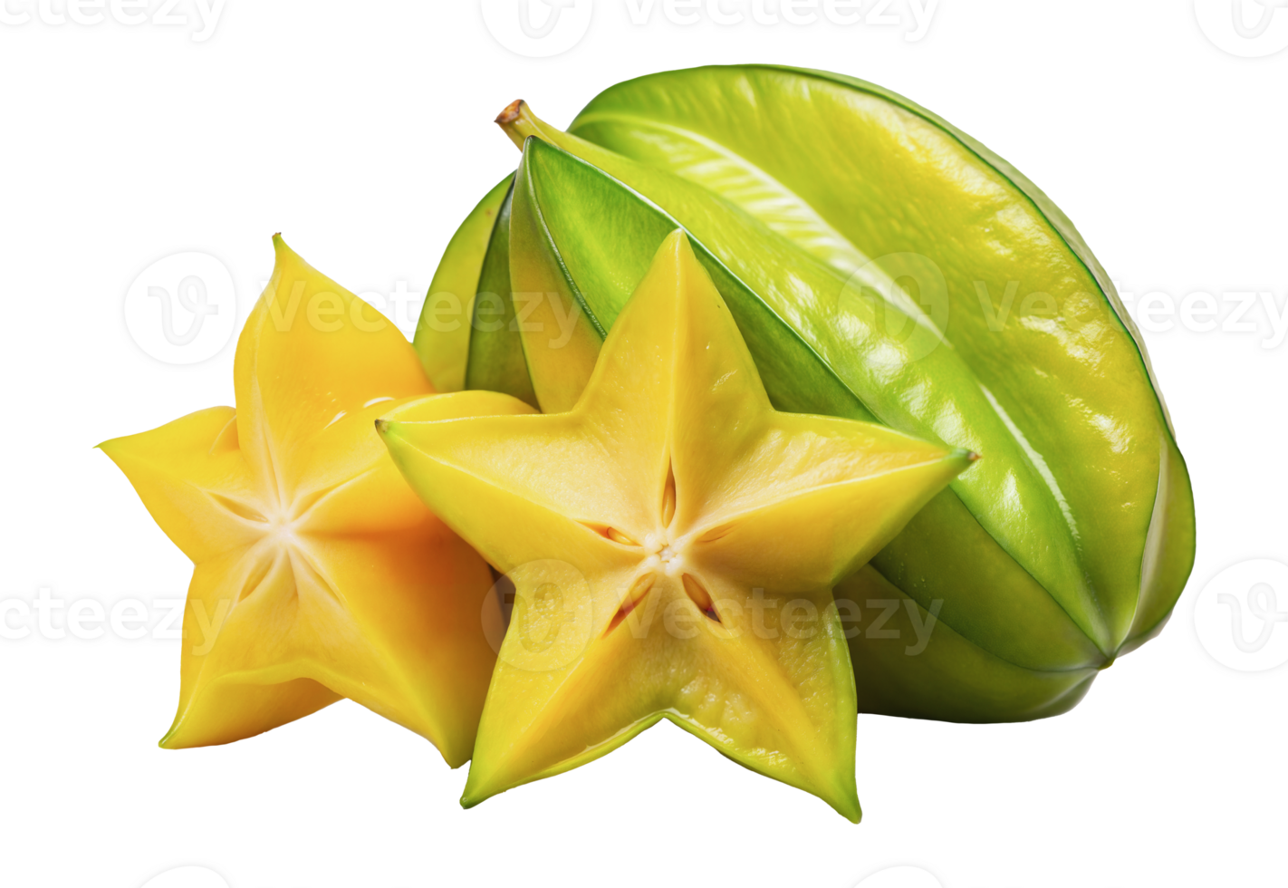 Freshly cut star fruit, cut out - stock png. png
