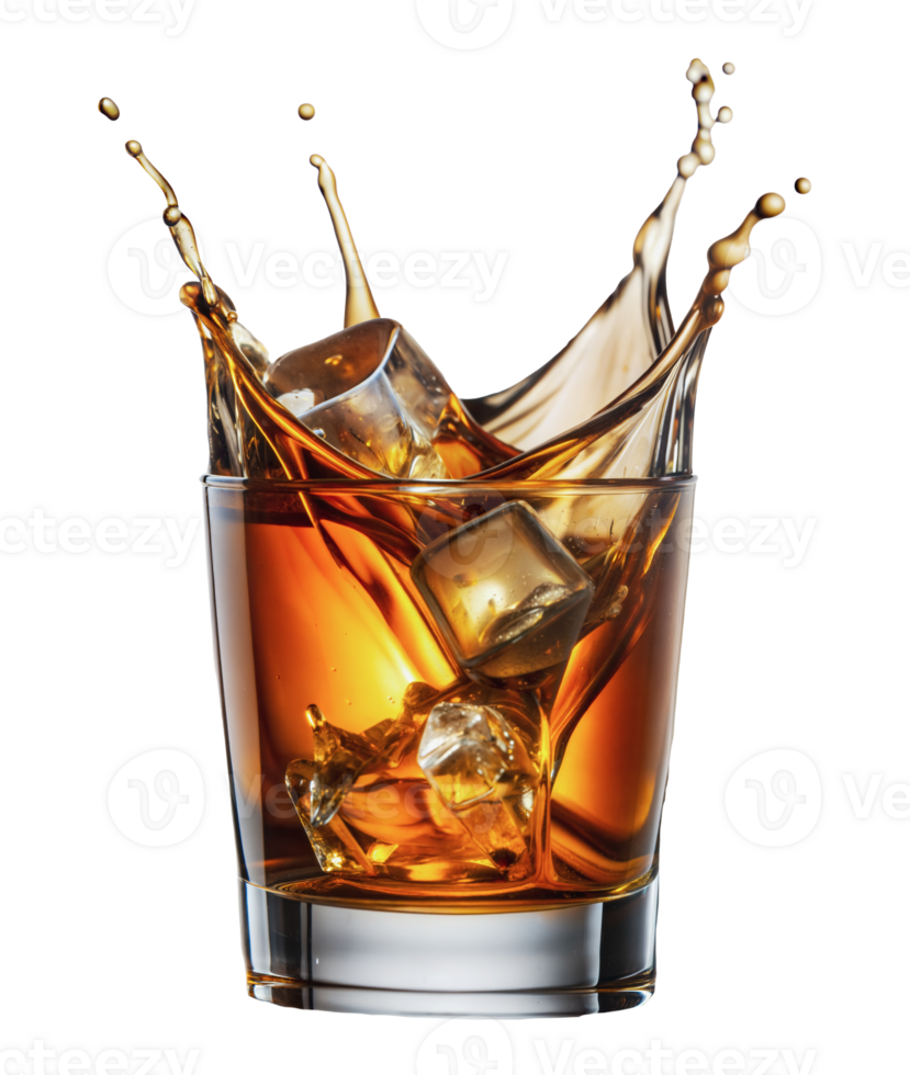 ein Glas von Whiskey mit Eis und planschen flüssig, Schnitt aus - - Lager png. png